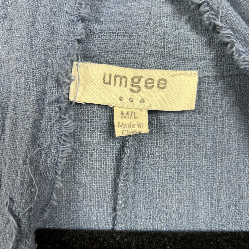 Umgee Gauze Kimono Embroidered Sleeve Belted Cardigan Sz M/L Blue - Picture 8 of 9